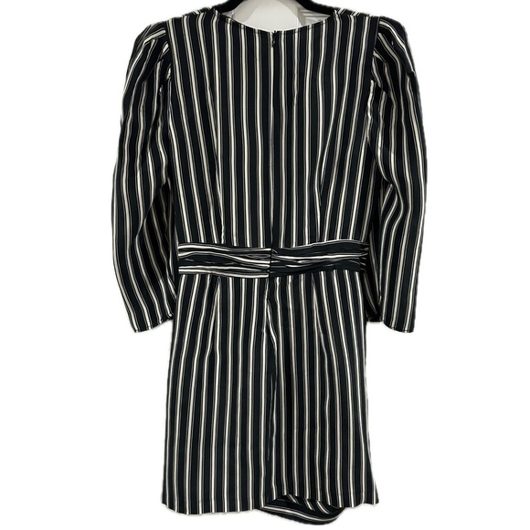 👗▫️ ZARA Black White‎ Striped Draped Mini Dress | Cupro Silk Ruched Sz M (S/XS) - Picture 5 of 6